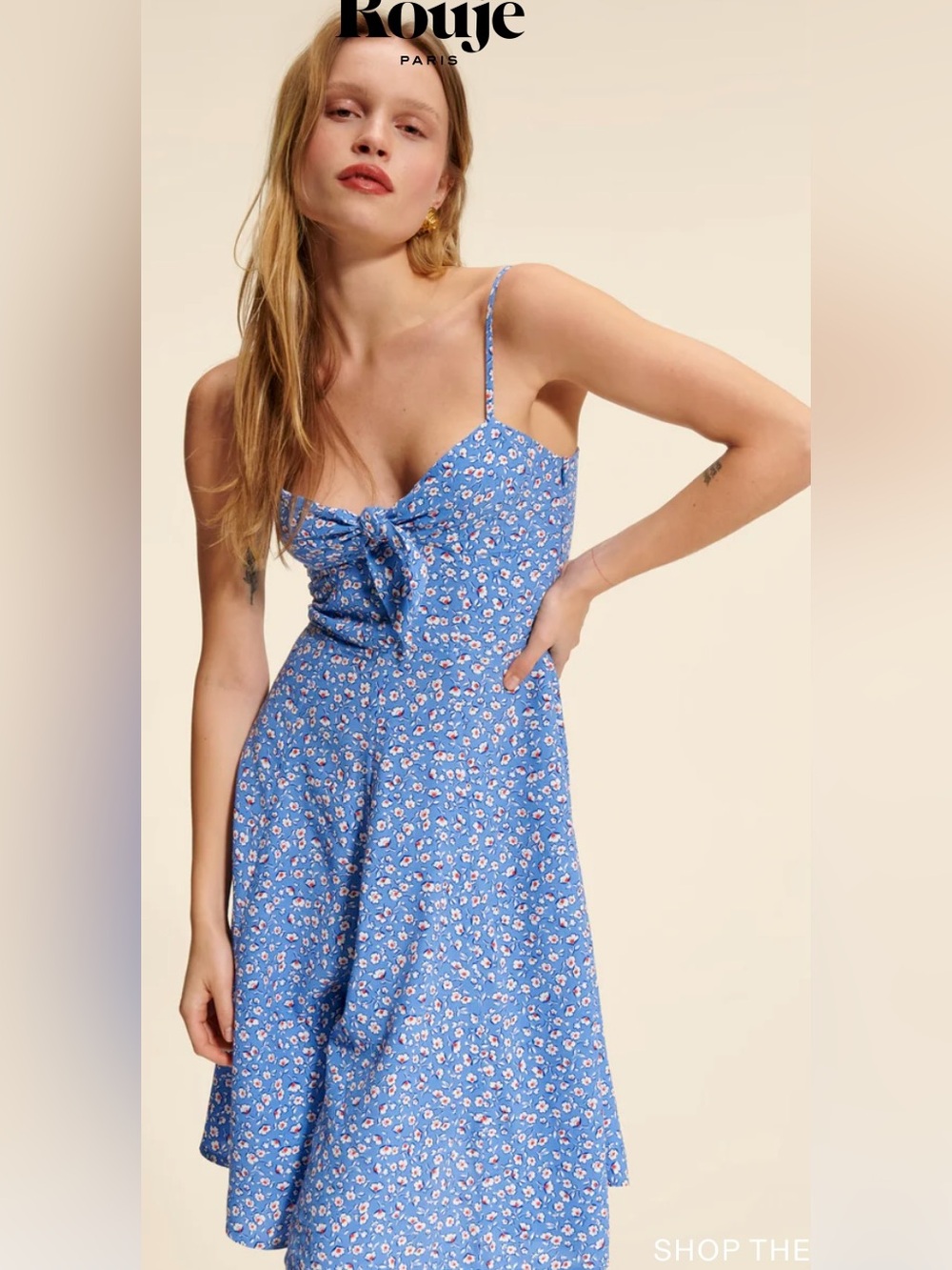 Rouje Paris, Red, White & Blue Floral Evelina dress, Size 38, EUC